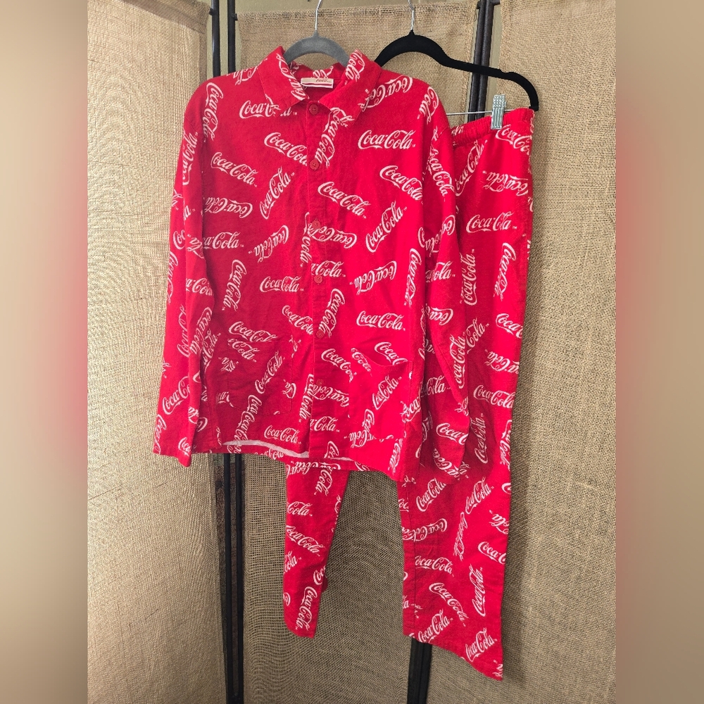 Vintage 100% Cotton Coca Cola Red Logo Unisex Pajama Set Large Jerry Leigh